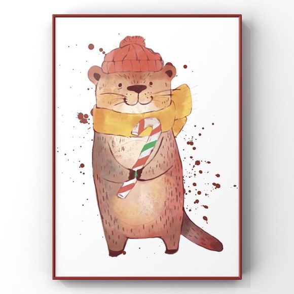 Christmas cute animal art print handmade holiday home decor - Picture 1 of 4